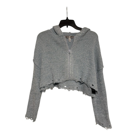 Urban Outfitters Jackets & Blazers - Urban Outfitters Distressed Hem Cropped Knit Zip Up Hoodie Jacket Blue Size S